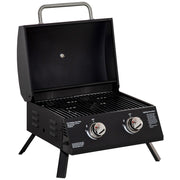 Barbecue a Gas da Tavolo Portatile 2 Bruciatori 5 kW con Piedi Pieghevoli e Termometro per Campeggio e Giardino