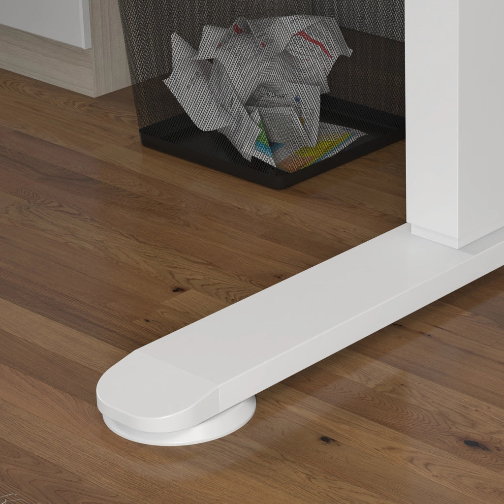 Scrivania regolabile in altezza elettrica con 4 memorie passacavi e ganci in compensato bianca 140 × 70 × 72-116 cm