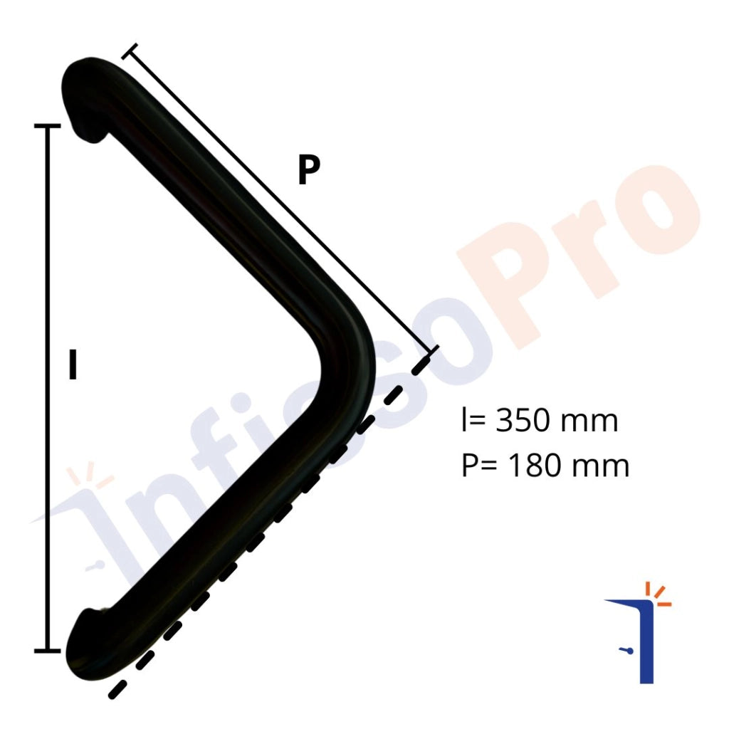 Maniglione per portone o vetrine a L in acciaio inox AISI 361L tipo tubolare. Medal 4A36BX1 36B Colore: NERO RAL 9005