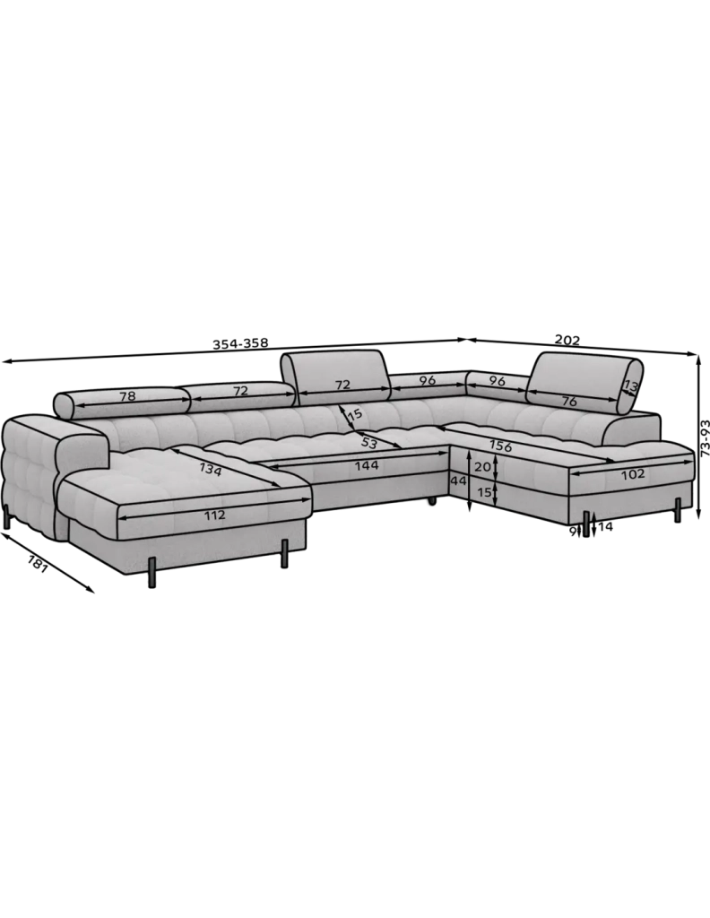 Divano panoramico convertibile Beige angolo destro FERARIA 358x93x202cm