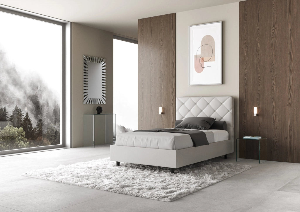 Letto Matrimoniale Francese 150x210 cm con Rete Priya Bianco