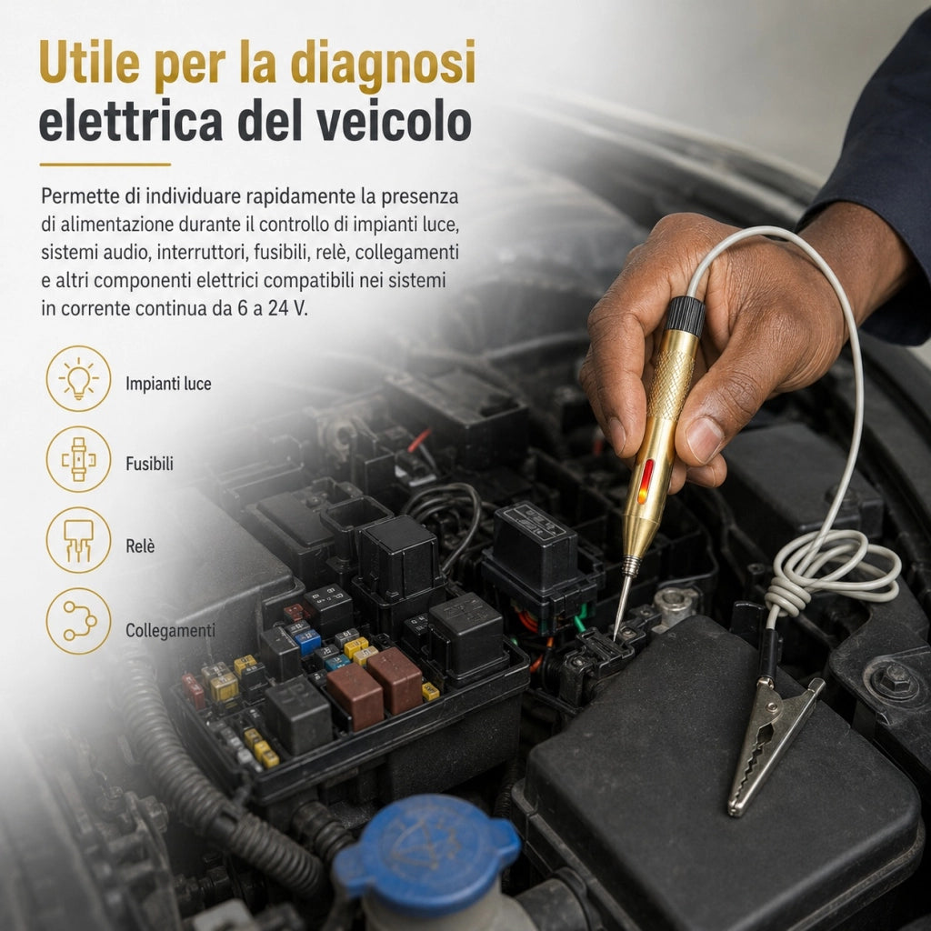 Tester Tensione Auto 6-12-24 V DC con Spia e Morsetto 82374