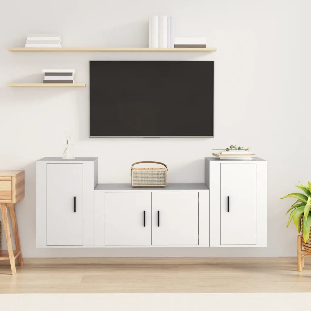 Set Mobili Porta TV 3 pz-Set di 3 Credenza per TV Bianco in Legno Multistrato 966175