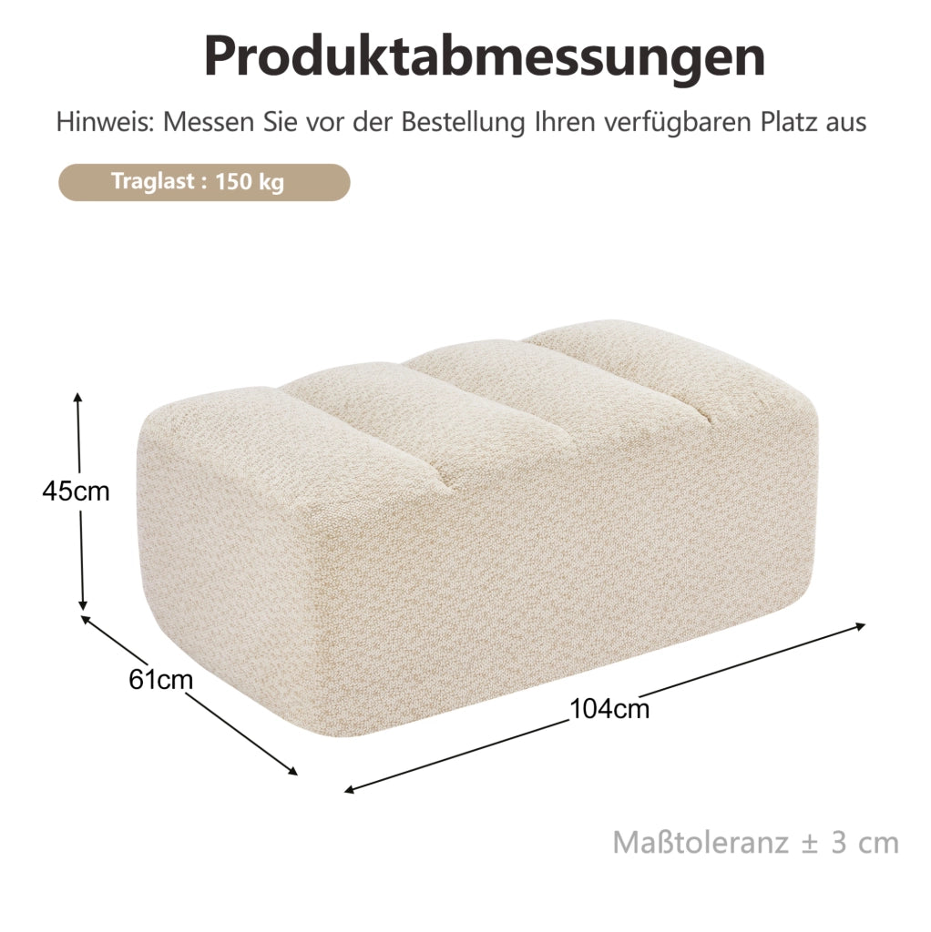 Divano modulare senza struttura con poggiapiedi in tessuto a riccioli beige e bianco per relax
