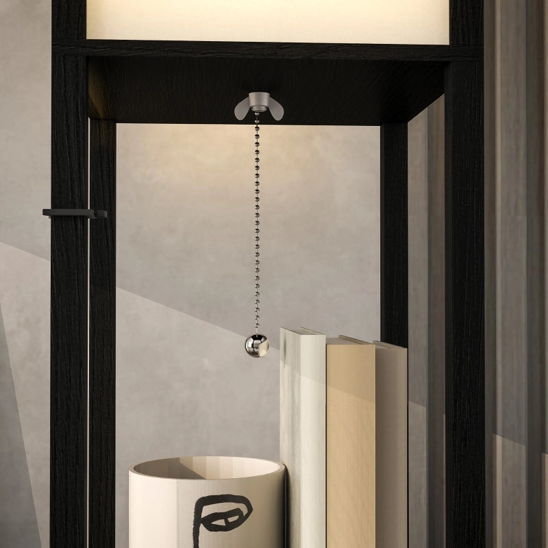 Lampada da terra con 3 ripiani e cassetto prese USB-A USB-C e presa elettrica nera 26 × 26 × 159 cm