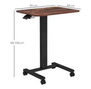 Scrivania per Laptop Regolabile in Altezza con Ruote e Freno, 65x48 cm, Altezza 68-108 cm, Rustico Marrone