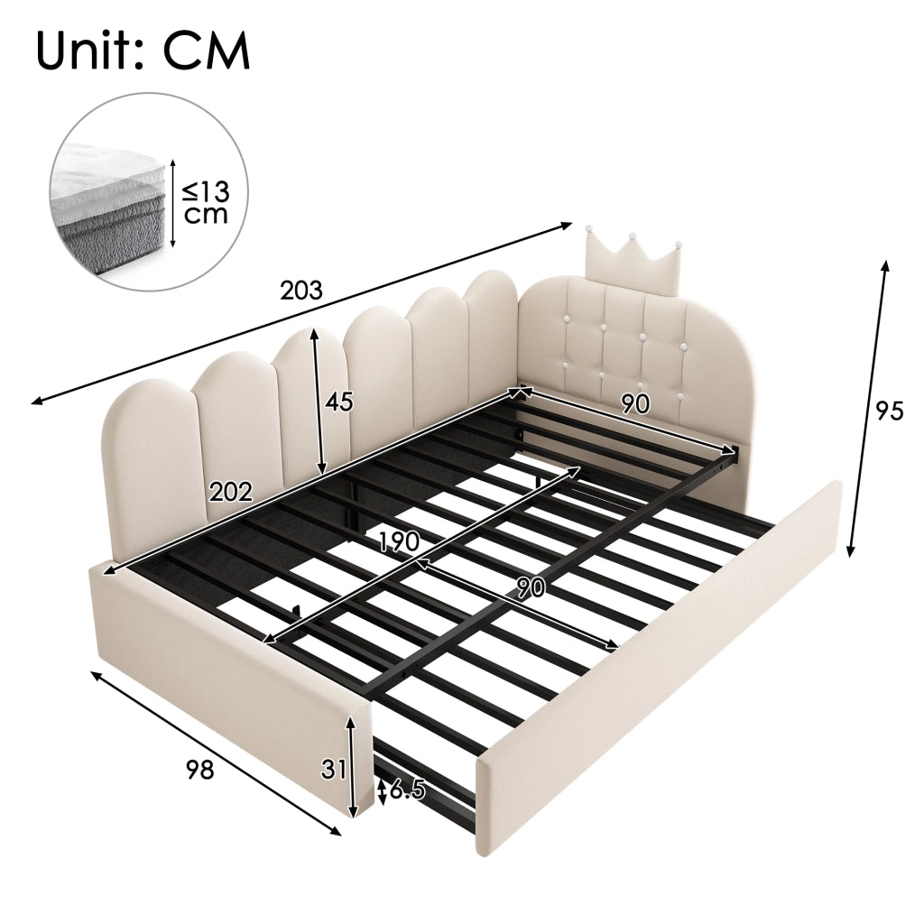 Letto divano 90 × 200 cm con letto estraibile 90 × 190 cm; 2 posti; senza materasso; velluto beige
