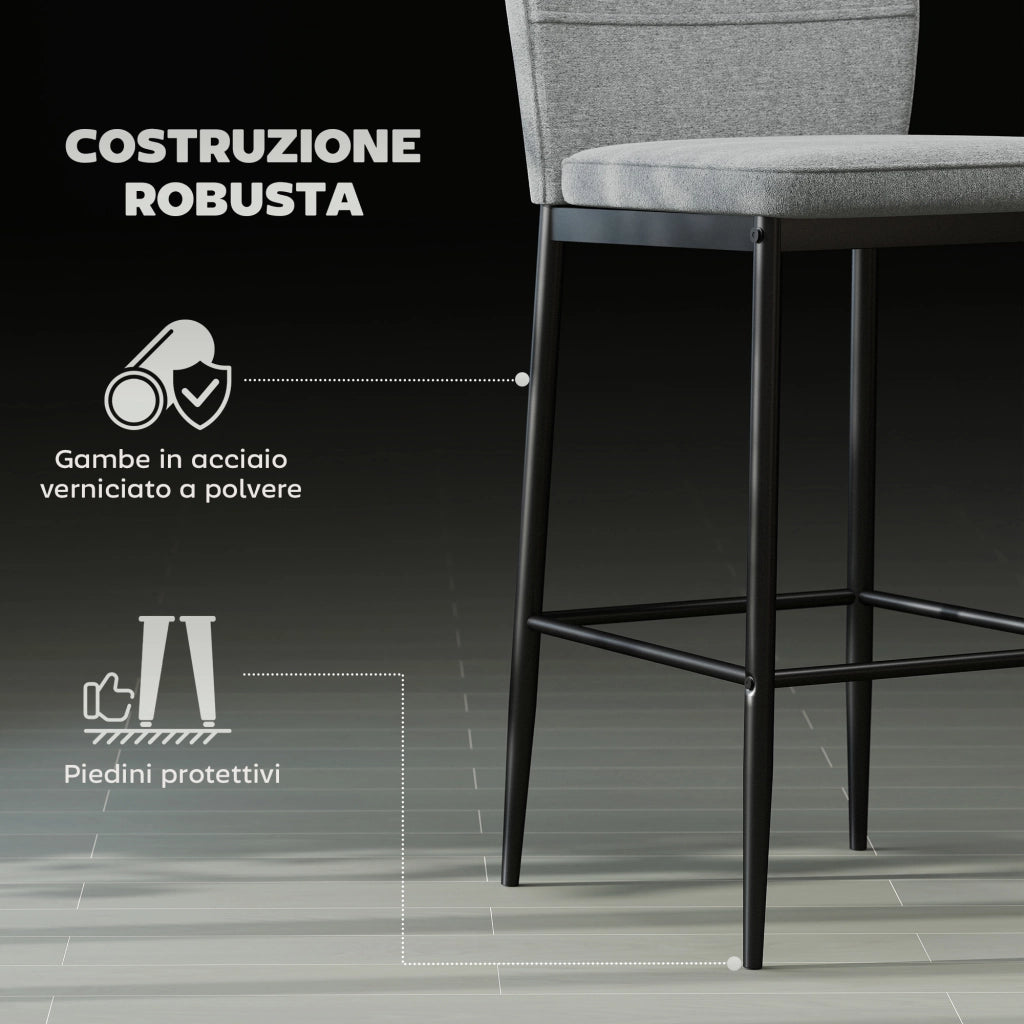 Sgabelli Bar Moderni in Velluto con Schienale e Poggiapiedi ¨C Zephmum ¨C Grigio 41x52x97 cm