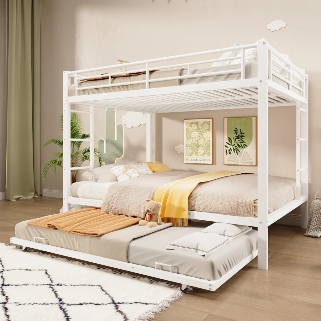 Letto a castello in metallo bianco 140x200 cm con letto estraibile e sponde alte