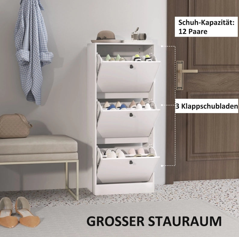 Scarpiera slim 3 ante a ribalta bianca 47x28x115 cm