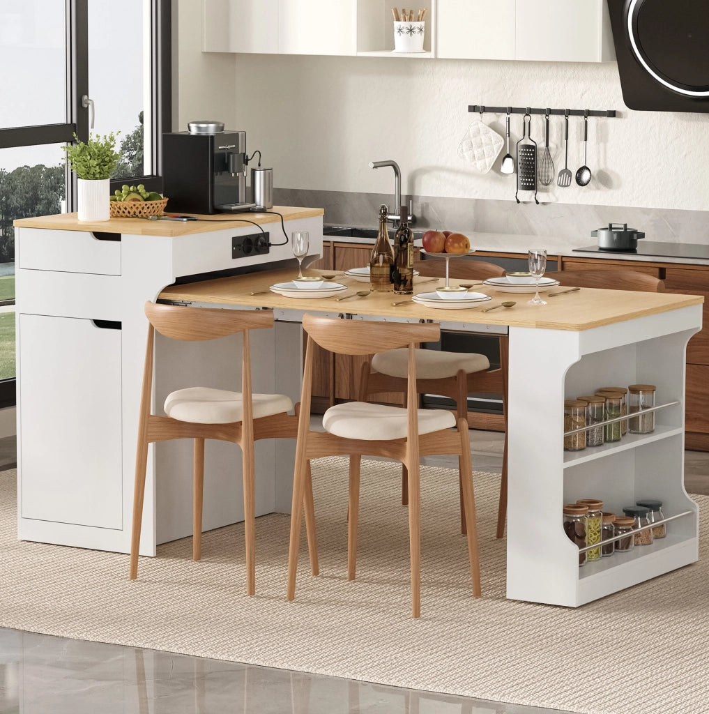 TAVOLO Estensibile con Rotelle e Prese 55-153x80x93 cm Bianco