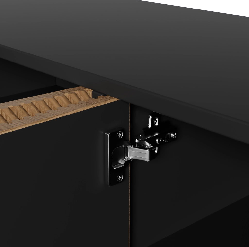 Sideboard 160 cm in MDF e PB con 4 porte, maniglie dorate spazzolate e gambe lucide oro