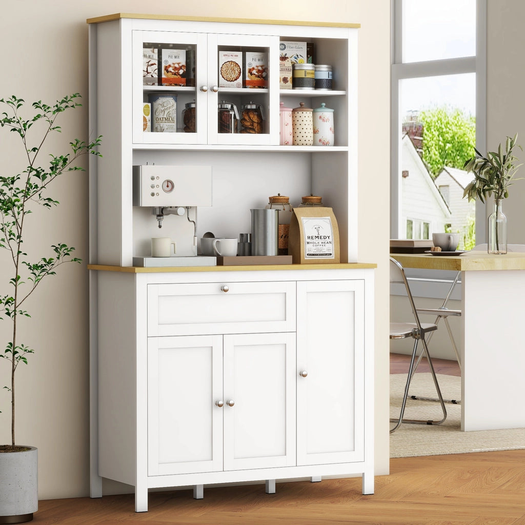Dispensa Cucina con Cassetti. Ripiani Aperti e Scaffali Regolabili in Legno. 100x40x180 cm. Bianco