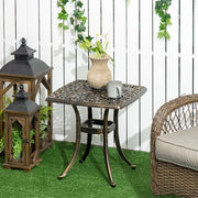Tavolino da Esterno in Alluminio con Foratura per Ombrellone 54x54x52,5 cm, Finitura Bronzo Vintage per Giardino e Balcone