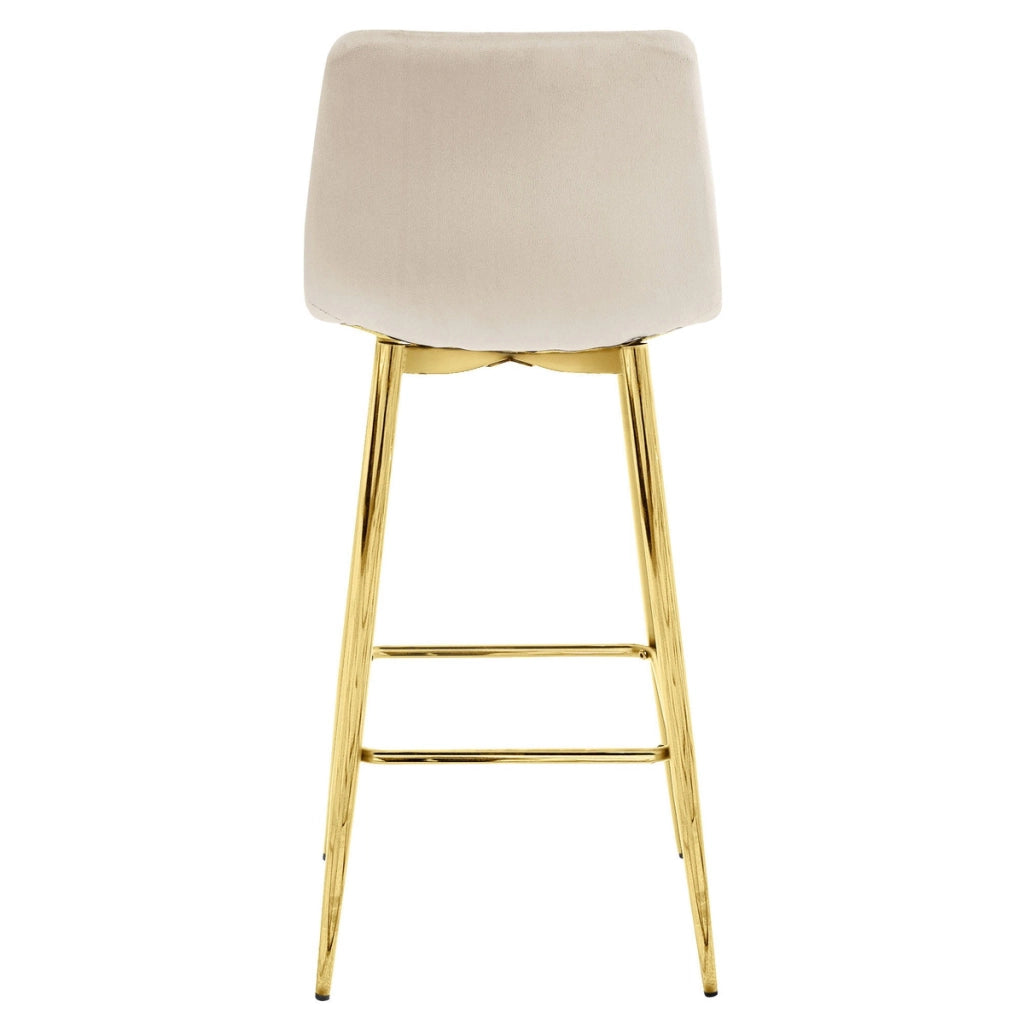 Sgabello alto Arceto in velluto beige e gambe dorate