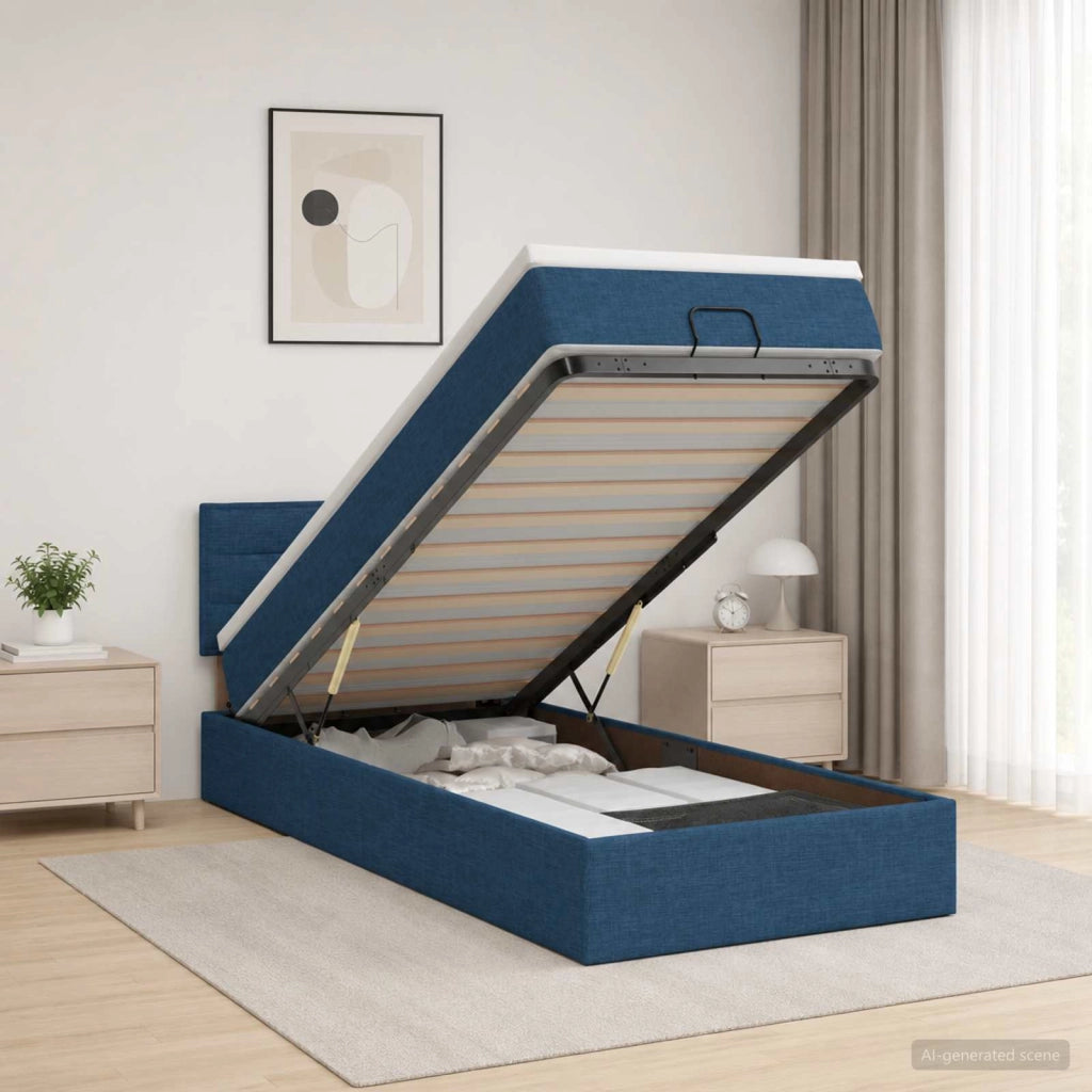 Letto Ottomano con Materasso e LED Blu 90 x 200 cm Tessuto 3456800