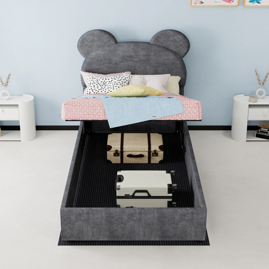 letto imbottito tessuto grigio 90 x 200 cm
