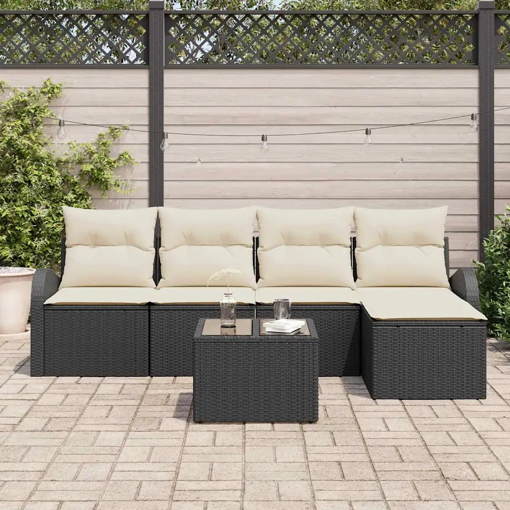 Set di divani con cuscino 6 pcs Nero e Bianco polyrattan