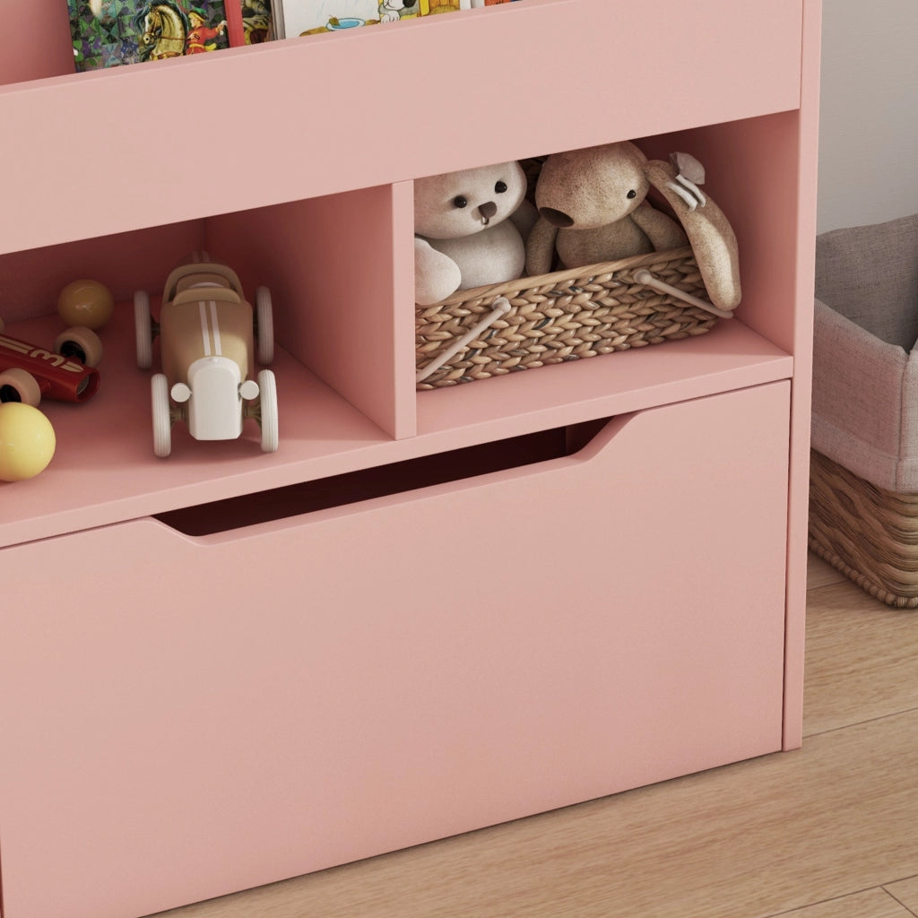 Libreria per Bambini con 3 Ripiani, 2 Cubi e Cassetto con Ruote ¨C Minimal ¨C Rosa 60x30x90 cm