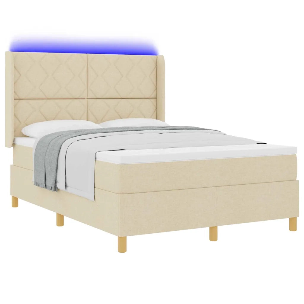 Letto a molle con materasso Crema 160 x 200 cm Tessuto