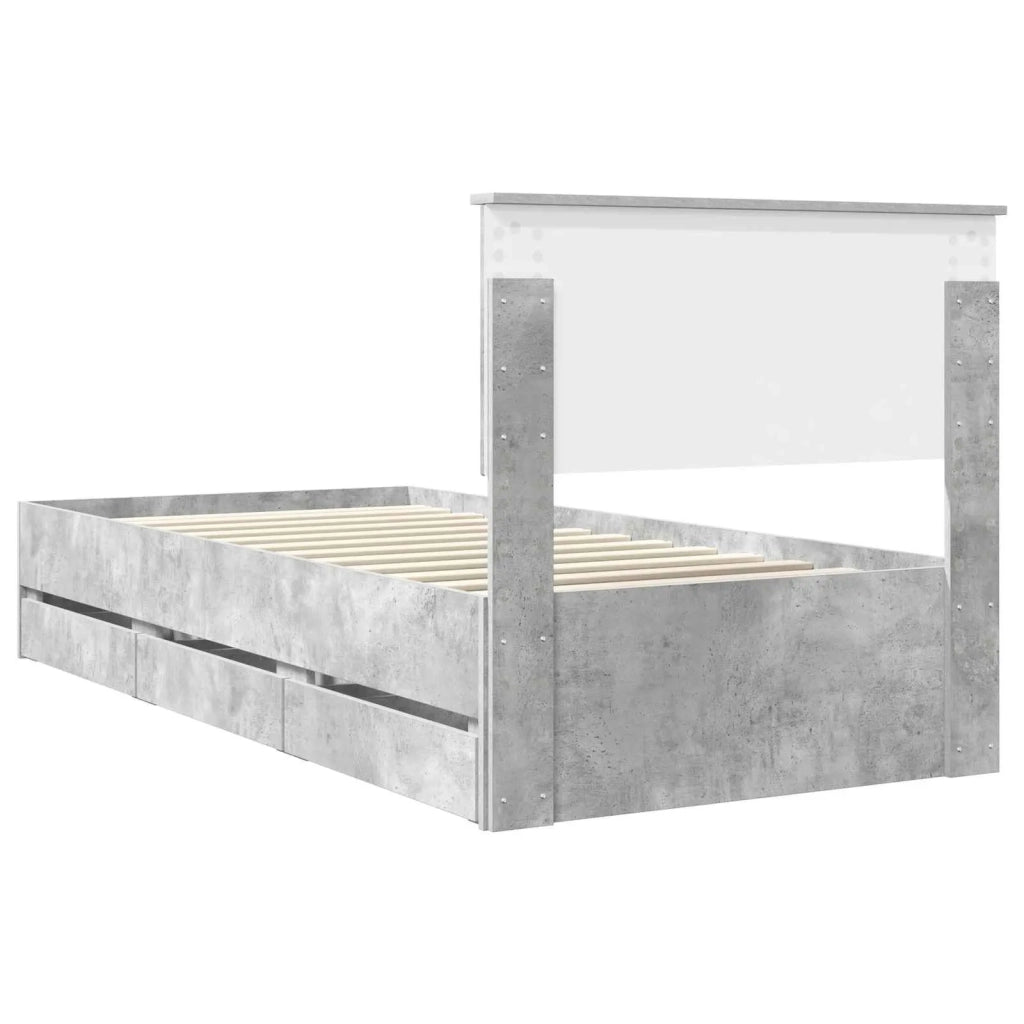 Struttura del letto con cassetto-Giroletto con contenitore-Rete del Letto Grigio cemento 90 x 200 cm 445599