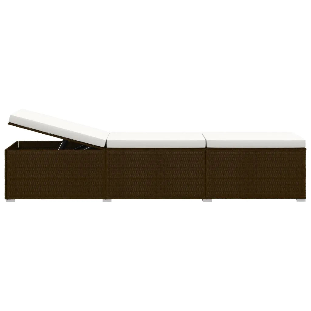 Lettini Prendisole con Tavolino 3 pz-Set di 3 Lettini per esterni in Polyrattan Marrone