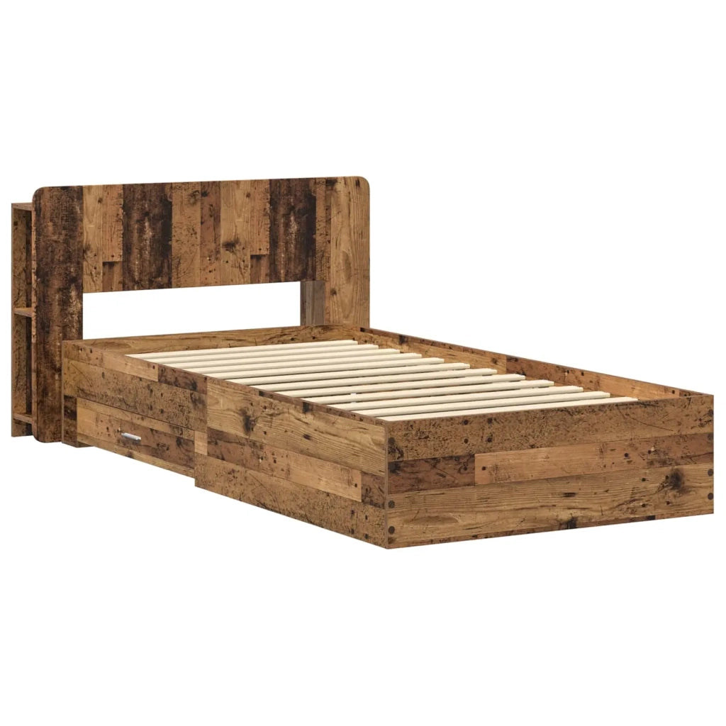 Letto singolo | Letto per adulti | Telaio del letto con storage Legno antico 80 x 200 cm