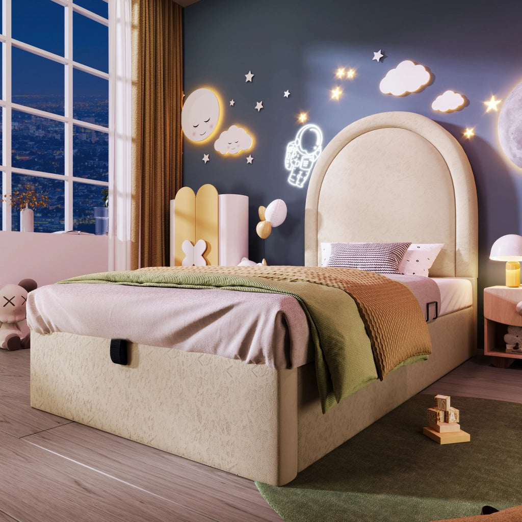 Letto singolo per bambini 90x190 cm beige con contenitore