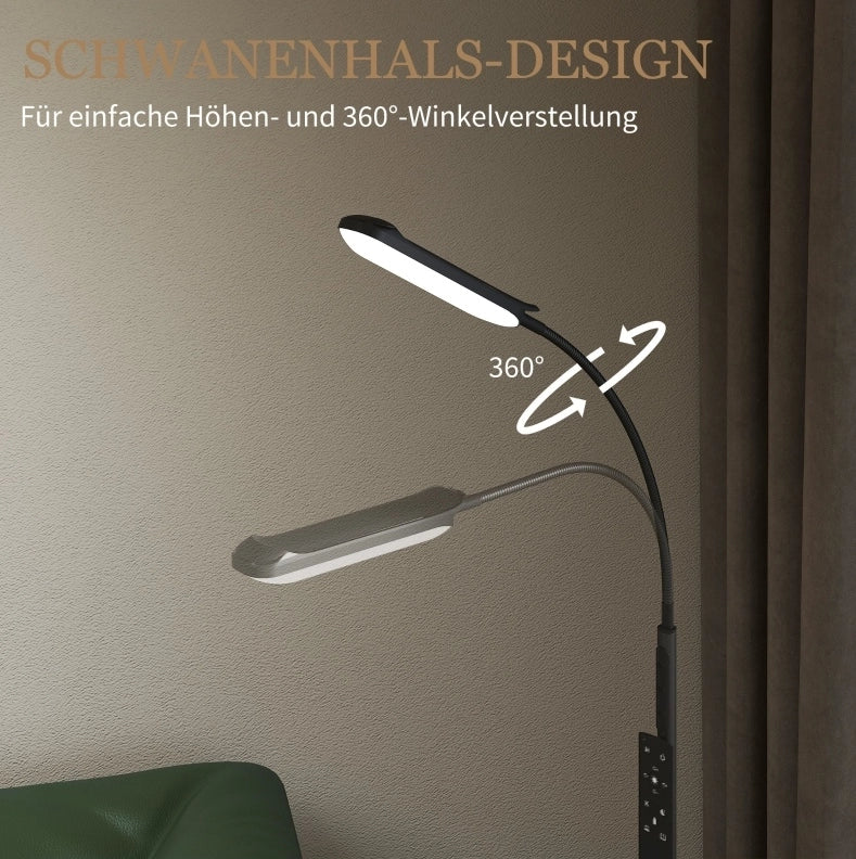 Lampada da Terra LED Dimmerabile con Telecomando e Controllo Touch, Collo d'Oca Regolabile 360°, Timer 1 Ora, Nero