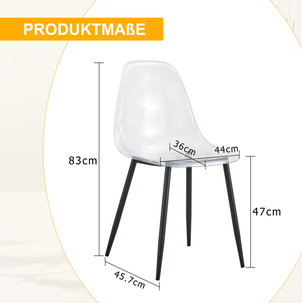 Set 4 sedie da pranzo trasparenti 44x36 cm con gambe in metallo nero