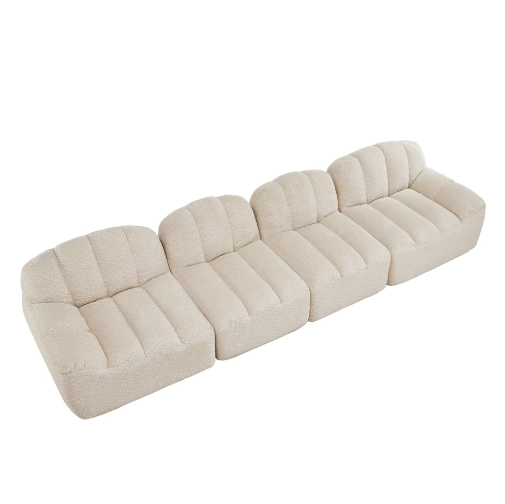 Divano modulare angolare a 4 posti in pile granulato beige e bianco