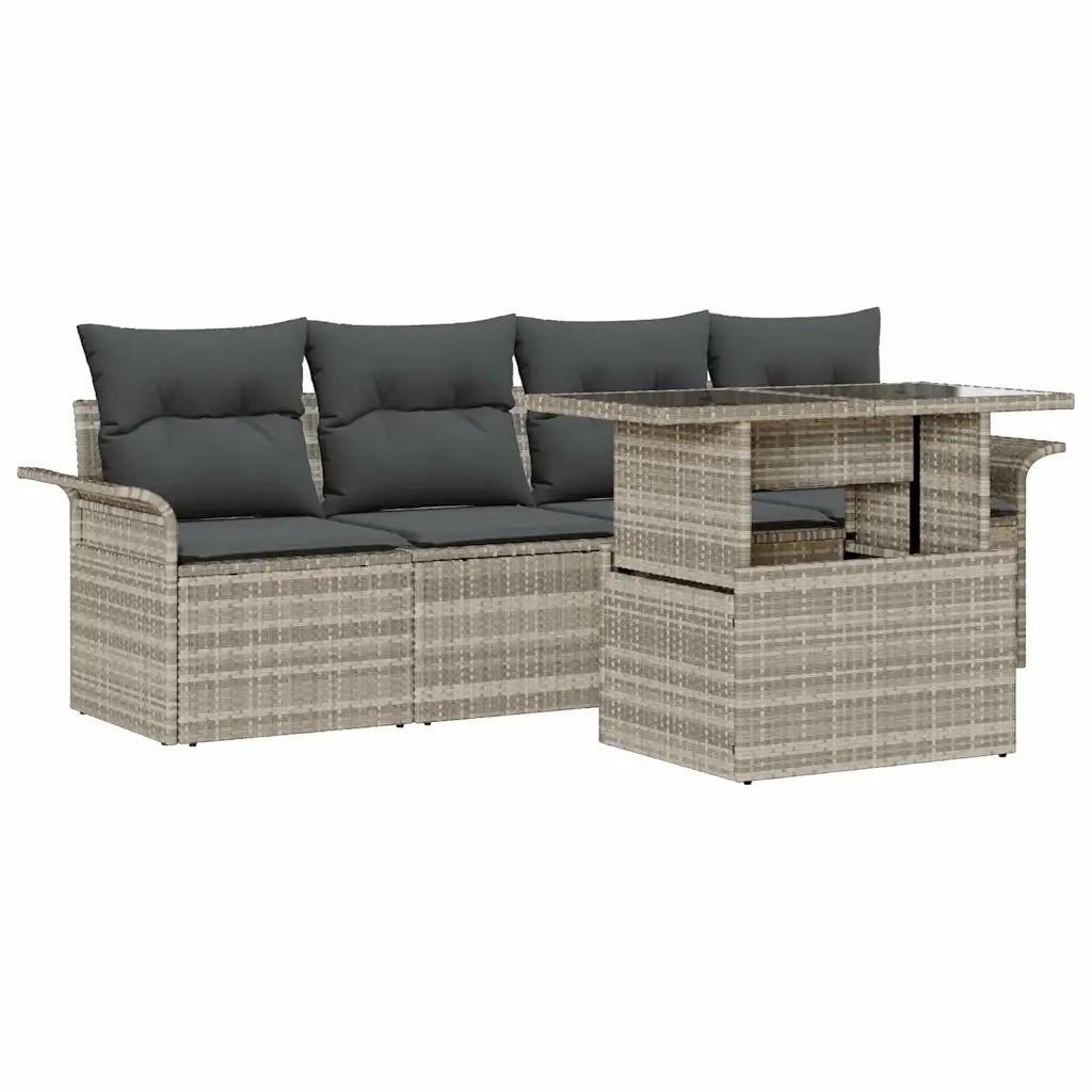 Set Divano da Giardino 5 pcs Grigio chiaro polyrattan