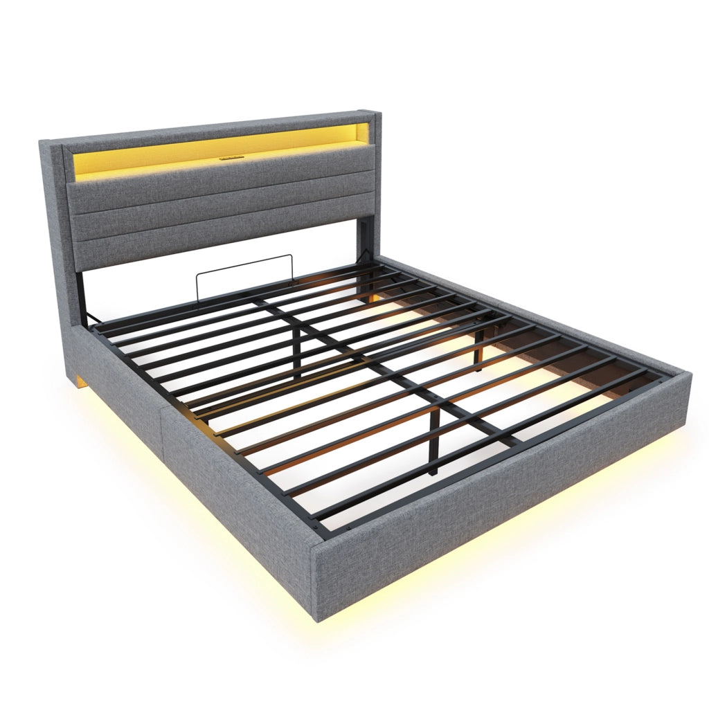 Letto imbottito 160x200 cm con contenitore, USB e LED