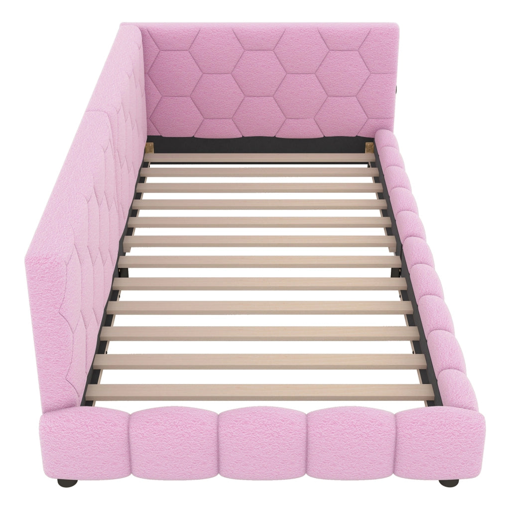 LETTO Daybed 90x200 cm Velluto Rosa con rete a doghe