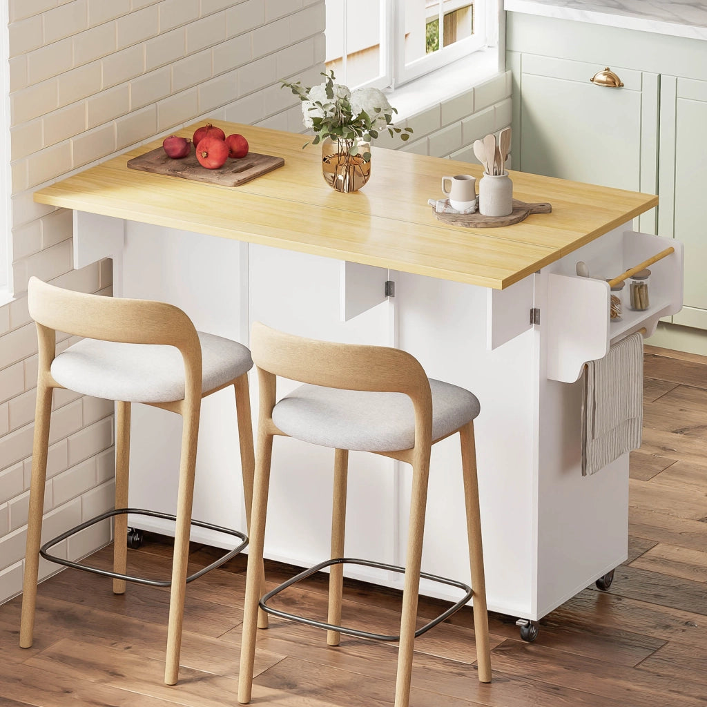 Isola Cucina Mobile con Piano Ribaltabile ¨C MINIMAL ¨C Tavolo Bar, Cassetto, Ante, 120x45x92 cm