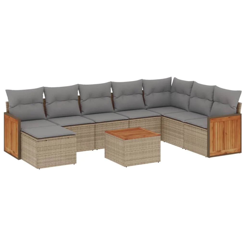 Set Divano da Giardino 9 pz con Cuscini Beige in Polyrattan 3227935