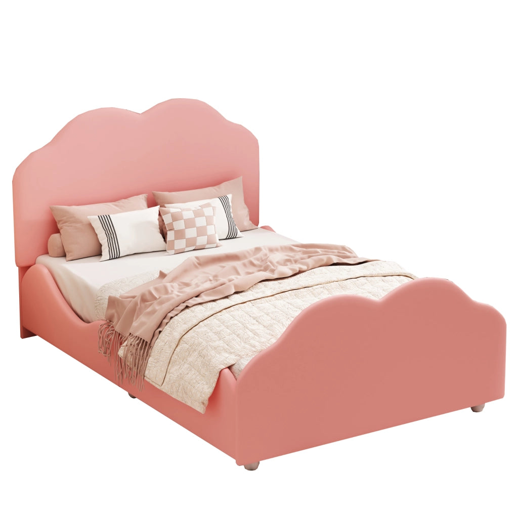 Letto per bambini singolo 90 × 200 cm con barriera alta; senza materasso; imbottito in velluto rosa