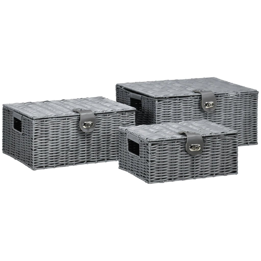 Cestino in Vimini PP con Coperchio ¨C Minimal ¨C Grigio