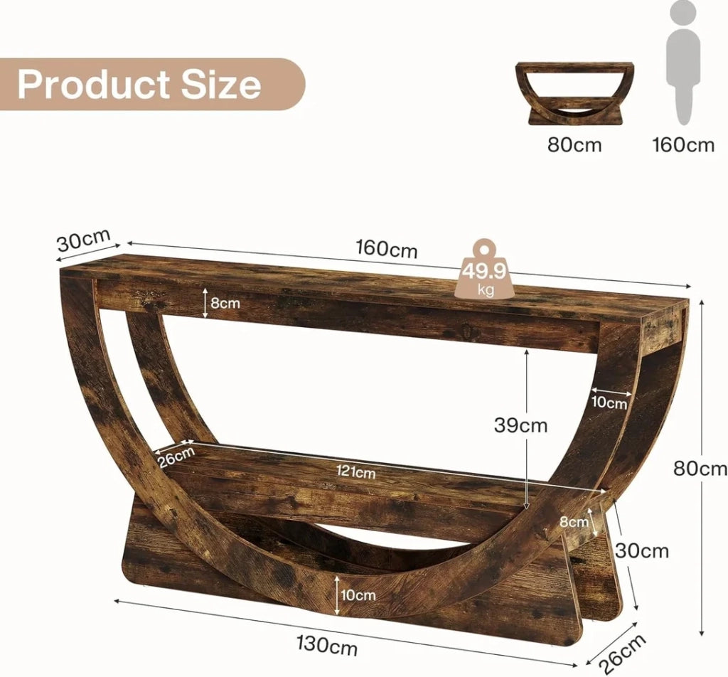 Mobile TV 160x30x80,5 cm marrone rustico in MDF con 2 ripiani aperti