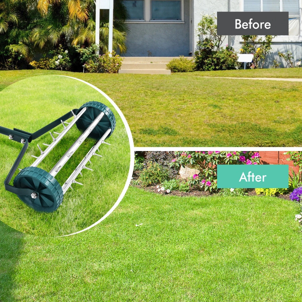 Aeratore per prato manuale a rullo 18 Inch con manico antiscivolo in acciaio e punte metalliche robusto per giardino