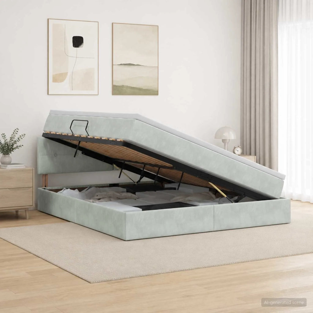 Letto con contenitore LED e materasso Grigio Chiaro 3459252