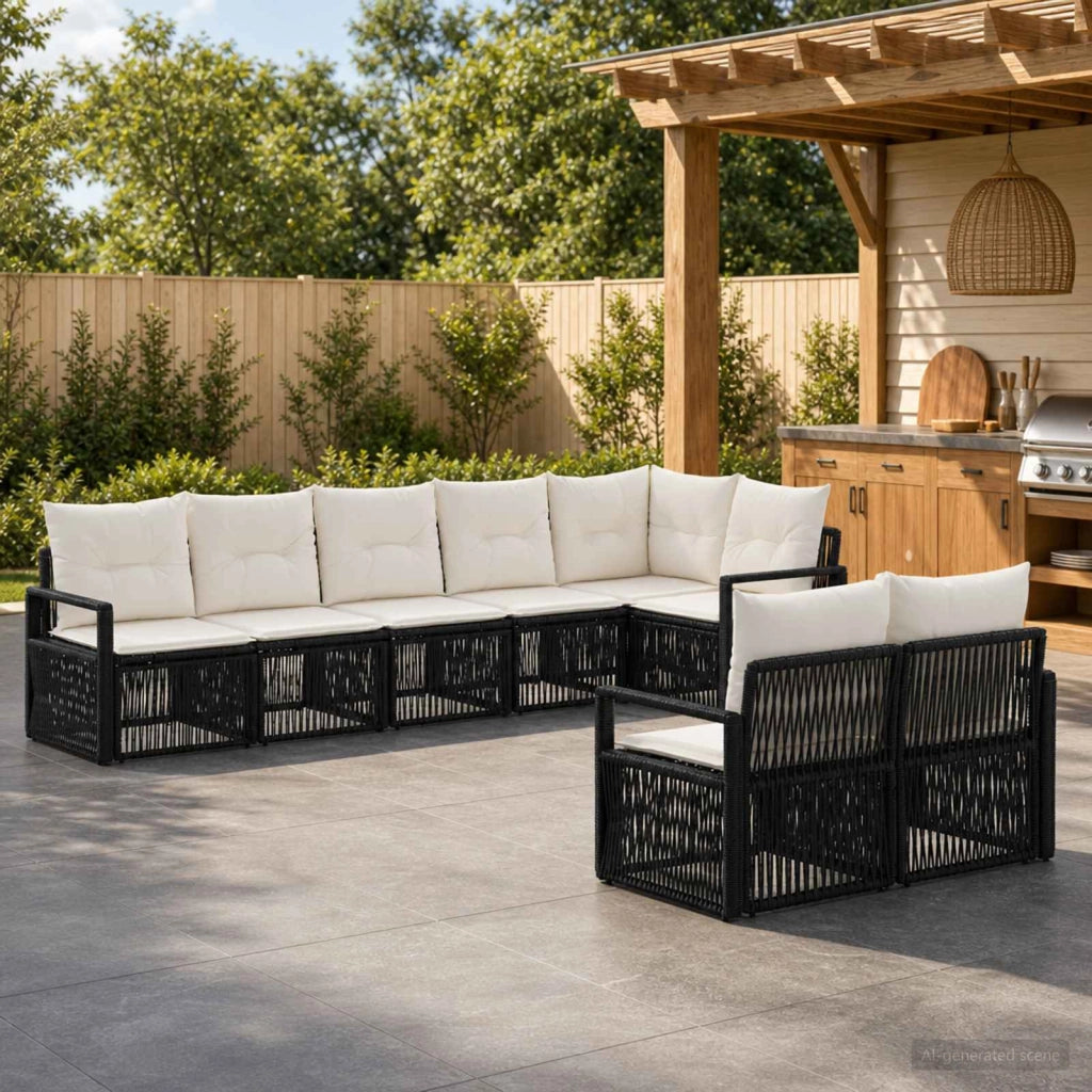 Set Divano da Giardino 8 pz Nero polyrattan 3435772