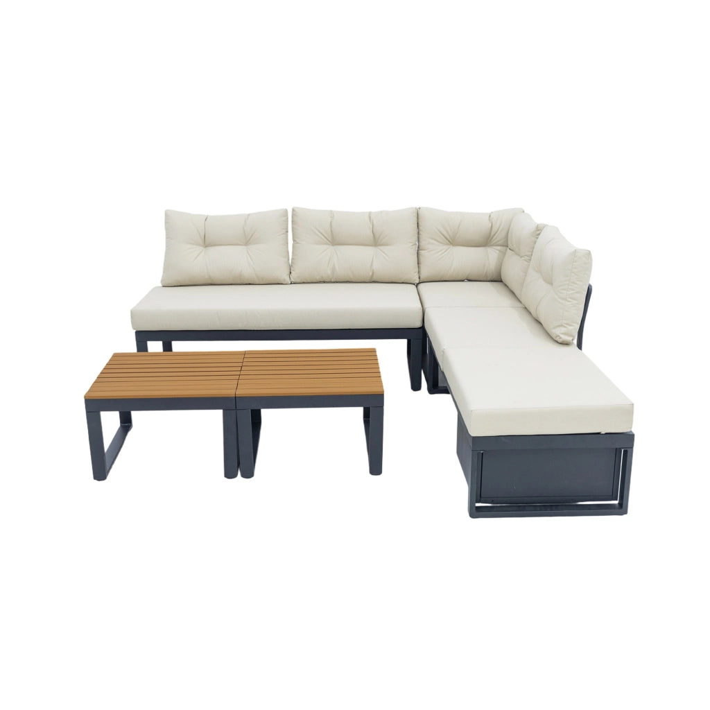 Set divani da giardino modulare beige con schienale regolabile e contenitore
