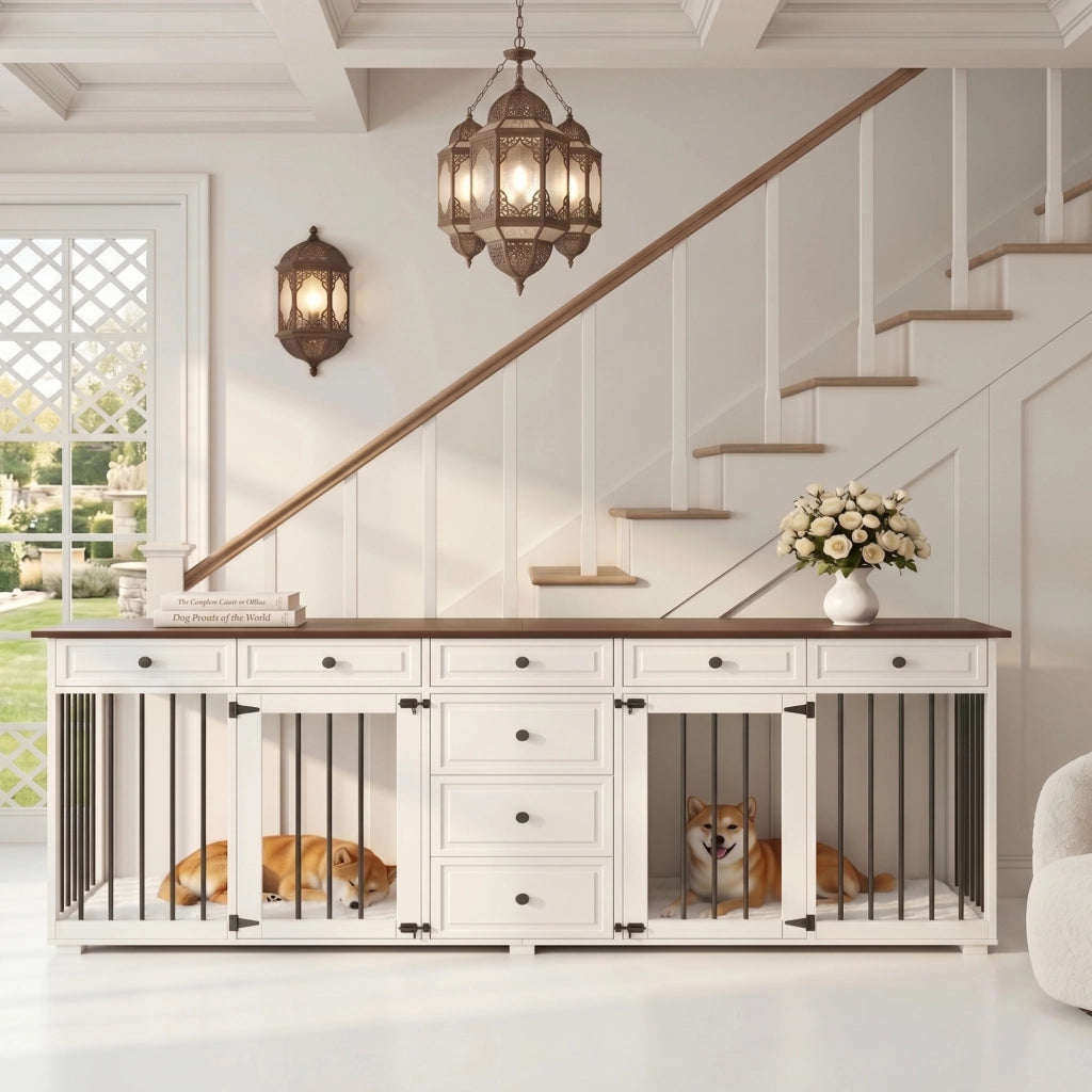 Mobile per cani e porta TV ¨C Minimal ¨C noce, bianco, truciolato e metallo, 200x60x85 cm