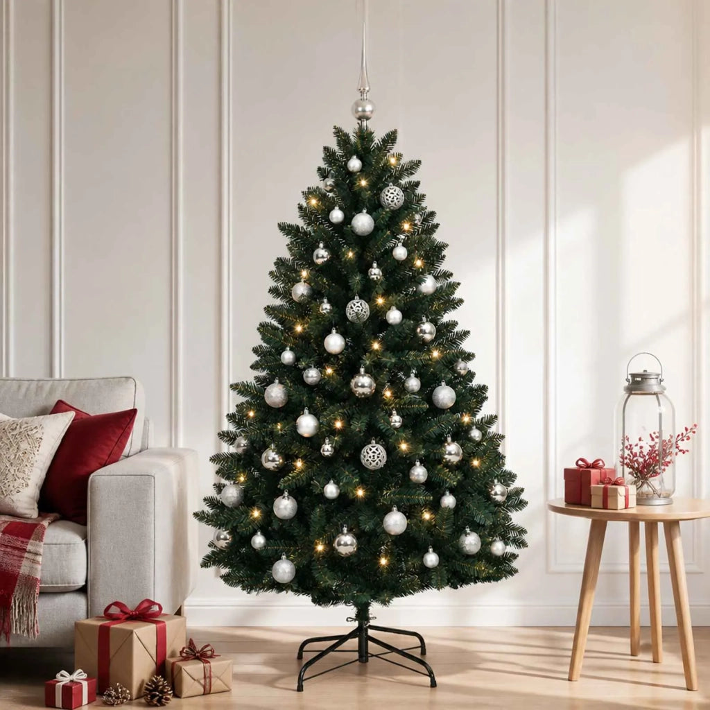 Albero di Natale artificiale verde scuro con palline 150 cm 3466008