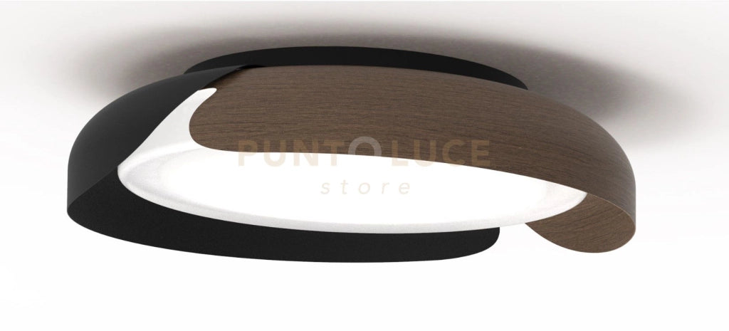 KENDO-45 Plafoniera in metallo verniciato nero con effetto legno, 30W, dimmerabile SDD 2800 - 5000k diametro 45cm