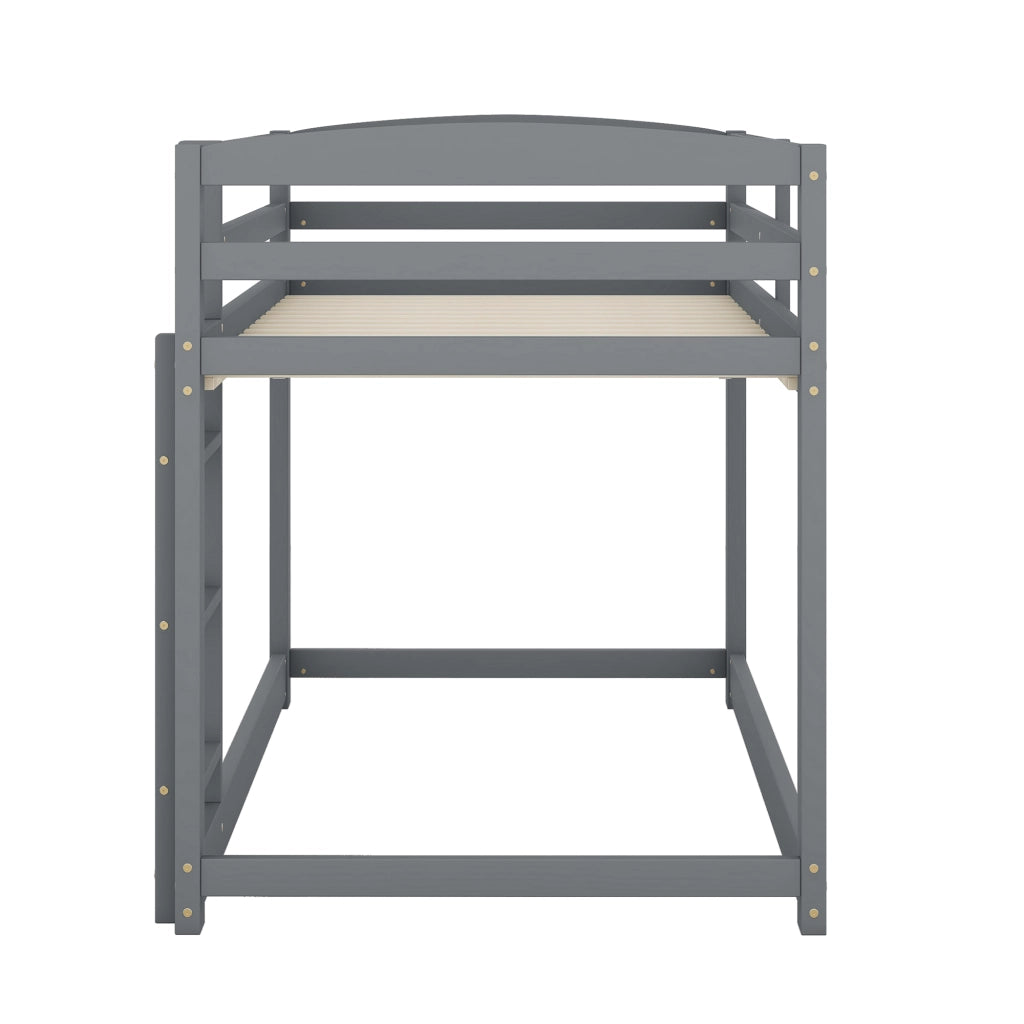 Letto a castello 90 × 200 cm a profilo basso con scala e barriera in legno e MDF grigio