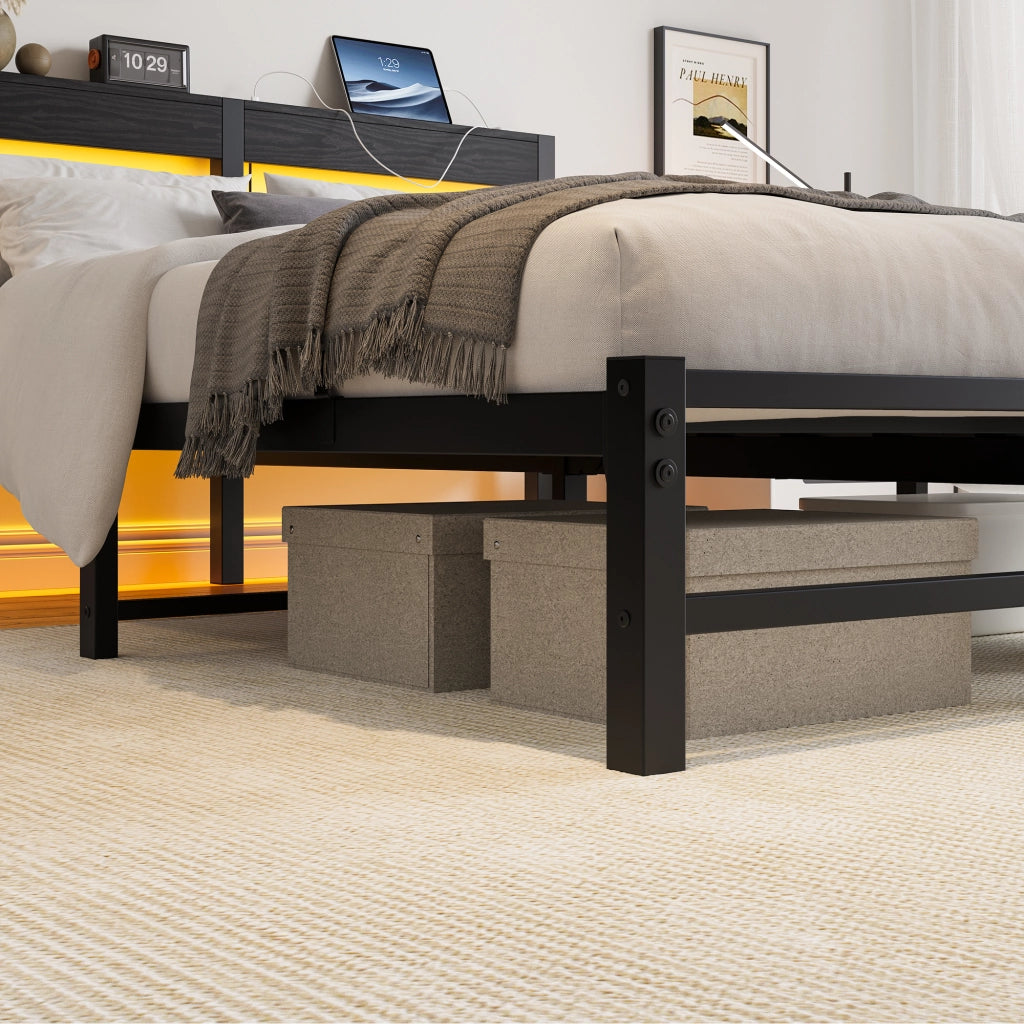 letto in metallo e legno nero 140 x 200 cm