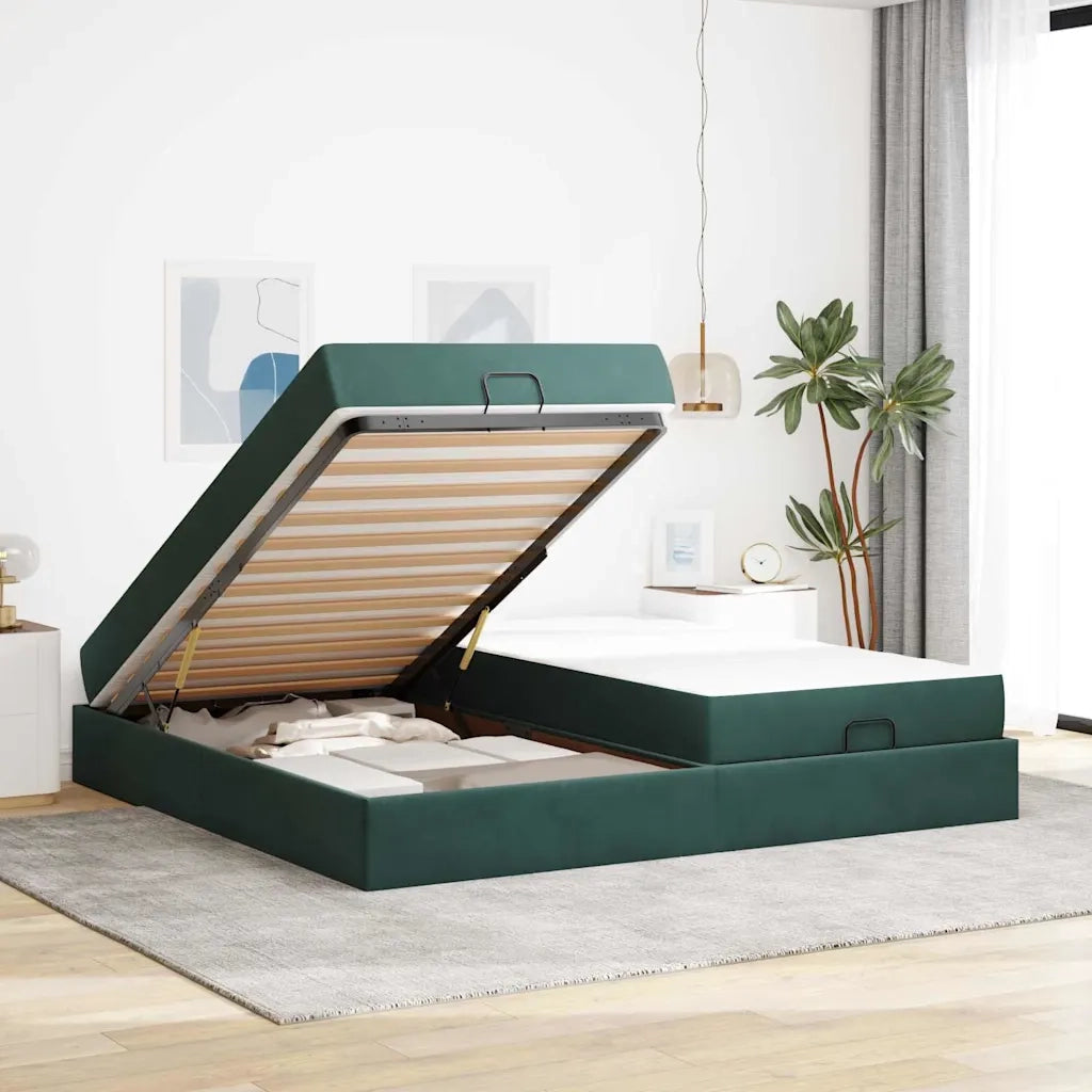 Struttura letto con materasso con materasso 2 pcs Verde Velluto