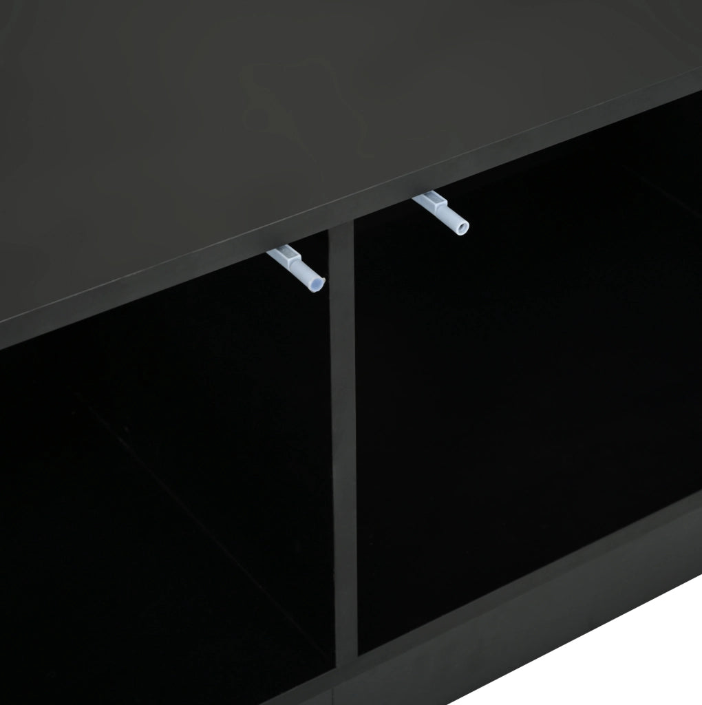 Mobile TV nero 200 x 40 x 42 cm con 4 ante; vetrine ovali LED controllate tramite app